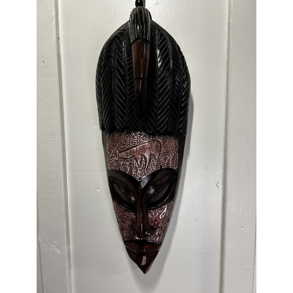 Hand carved African Mask 20” With Tin Overlay